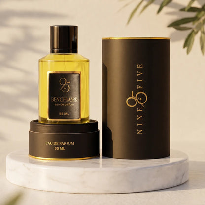Nine to Five Benchmark Eau de Parfum 55ml perfume bottle with black and gold packaging